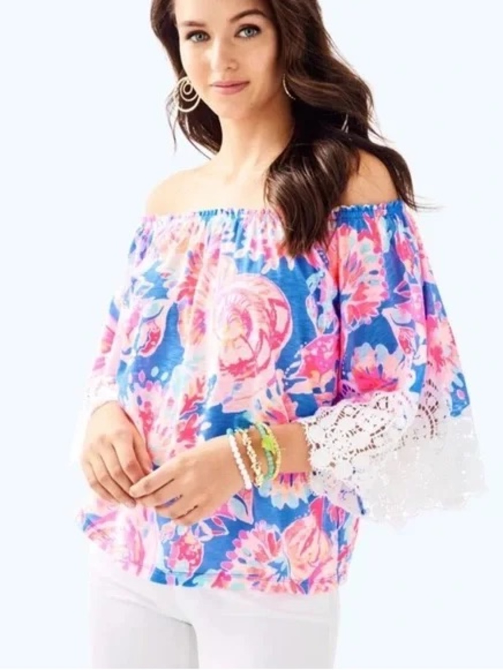 Lilly Pulitzer Zaylee Off The Shoulder Top In Bennet Blue Bay XXS 💙💙💕💕